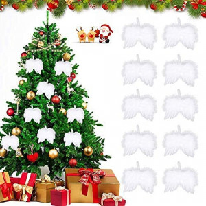 Set de 10 ornamente cu aripi pentru bradul de Craciun Sunshine, pene, alb, 12 x 15 cm