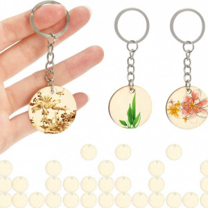 Set de 100 brelocuri cu 100 felii de lemn FOCCTS, argintiu/natur, metal/lemn, 8, 5 cm