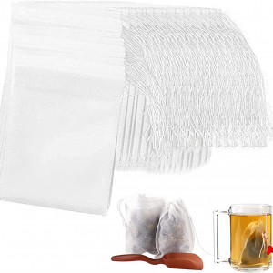 Set de 100 pungi pentru plicuri de ceai LONGHAO, panza, alb, 12 x 8 cm
