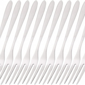 Set de 12 furculite cu 2 dinti Sourcingmap, otel inoxidabil, argintiu,13 x 1,2 cm