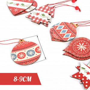 Set de 12 ornamente pentru brad Agoer, lemn, multicolor, 8-9 cm