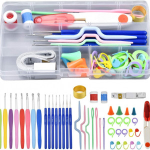 Set de 16 crosete cu accesorii pentru crosetat Kissral, metal/plastic, multicolor