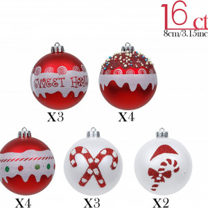 Set de 16 globuri de Craciun Valery Madelyn, plastic, rosu/alb, 8 cm