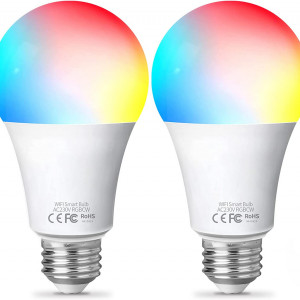 Set de 2 becuri inteligente Fitop, WiFi, E27, bec alb dimmable și schimbare de culoare, 9W 806LM = 80W, LED, RGBCW, compatibil cu Alexa / Google Home