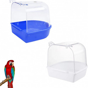 Set de 2 cazi de baie pentru pasari streeHerjjkeA1, PVC, alb/albastru, 13 x 13,5 x 12 cm