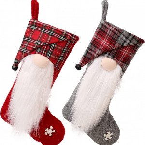 Set de 2 ciorapi pentru Craciun MARIBUR, bumbac/poliester, rosu/alb/gri, 41 x 27 cm