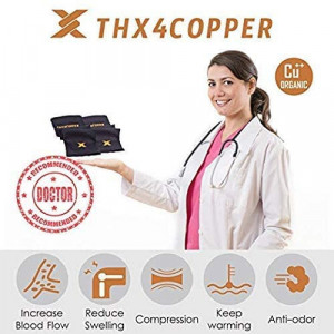 Set de 2 compresii pentru cot Thx4COPPER, textil/cupru, negru, L