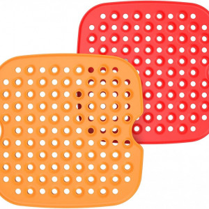 Set de 2 covorase pentru friteuza Fanmuran, silicon, rosu/portocaliu, 21,5 x 21, 5 cm / 19 x 19 cm