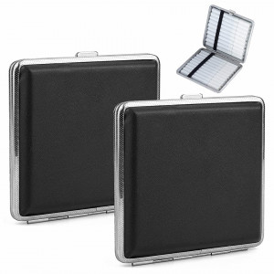 Set de 2 cutii pentru depozitarea tigaretelor Thirei, otel inoxidabil/ piele PU, negru/argintiu, 9,6 x 9,2 x 1,9 cm