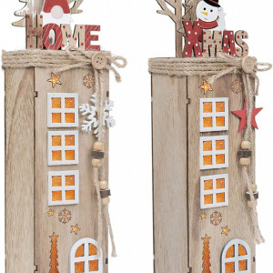 Set de 2 decoraiuni iluminate de Craciun Valery Madelyn, lemn, natur, 8.5 x 7.6 x 38.4 cm