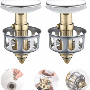 Set de 2 dopuri de scurgere pentru chiuveta JOLROL, otel inoxidabil/silicon, argintiu, 3,15 x 3,5 x 1,65 cm
