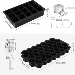 Set de 2 forme pentru cuburi de gheata ChuerTech, silicon, negru, 18/21,7 cm