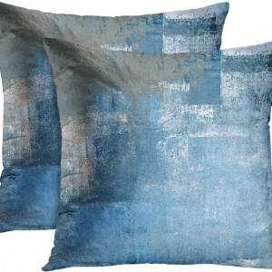 Set de 2 huse pentru perna Emvency, poliester/bumbac, albastru/gri, 45 x 45 cm