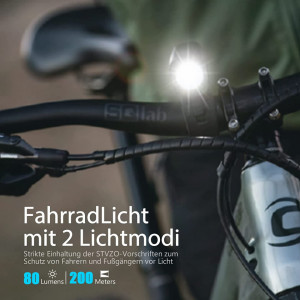 Set de 2 lumini pentru bicicleta T TENDTOP, USB, ABS, negru