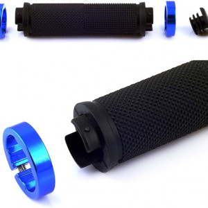 Set de 2 mansoane ergonomice pentru bicicleta CYchen, cauciuc/aluminiu, negru/albastru, 13 x 3,4 cm
