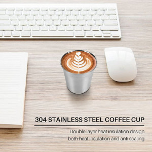Set de 2 pahare de cafea Coairrwy, otel inoxidabil, argintiu, 160 ml, 8 x 7,6 cm