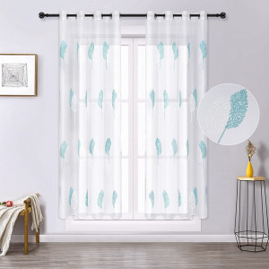Set de 2 perdele Yugarlibi, poliester, alb/albastru, 140 x 225 cm