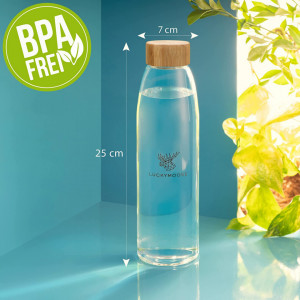 Set de 2 sticle pentru apa Luckymoose, sticla borosilicata, transparen/natur, 25 x 7 cm