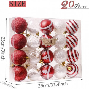 Set de 20 de globuri pentru bradul de Craciun Valery Madelyn, plastic, rosu/alb, 60 mm