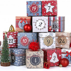 Set de 24 cutii pentru calendarul de advent LIHAO, carton, multicolor, 7 x 7 x 7 cm