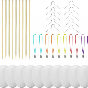 Set de 25 oua pentru pictat de Paste Doublink, cu snur de agatat, alb, plastic, 6 cm