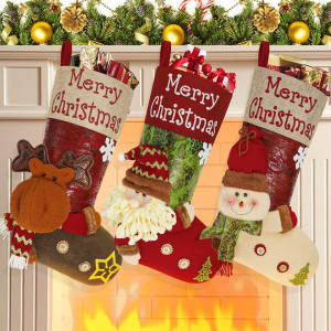 Set de 3 ciorapi pentru Craciun ORSJA, multicolor, flanel, 48 x 29 cm
