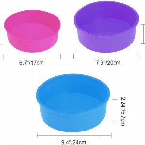 Set de 3 matrite pentru tort Rafow, silicon, roz/albastru/violet, 24/20/17 cm