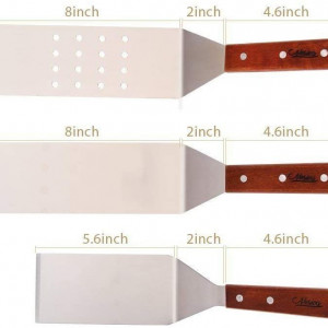 Set de 3 spatule Erjiaen, otel inoxidabil/lemn, argintiu/maro