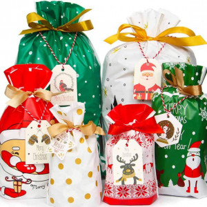 Set de 30 pungi pentru cadouri de Craciun, multicolor, polietilena
