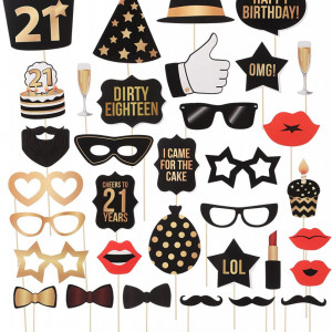 Set de 34 accesori pentru recuzita foto la 21 ani Lifreer, hartie/lemn, multicolor