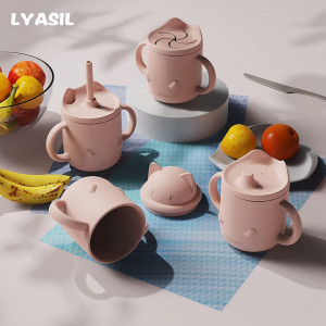 Set de 4 cani pentru bebelusi LYASIL, silicon, roz, 227 ml