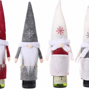 Set de 4 decoratiuni pentru sticlele de vin de Craciun ANPTER, taextil, multicolor, 39 x 13 cm