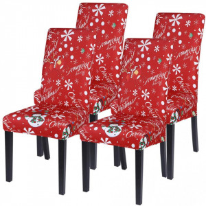 Set de 4 huse pentru scaune Shujin, rosu/alb, poliester/spandex