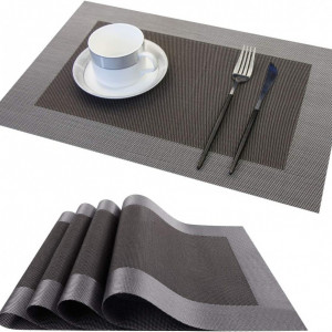 Set de 4 naproane LUOLUO, poliester, negru/gri, 45 x 30 cm