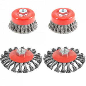 Set de 4 perii pentru polizor Grabacz, sarma de otel, argintiu/rosu, 75 x 60 mm/ 100 x 40 mm