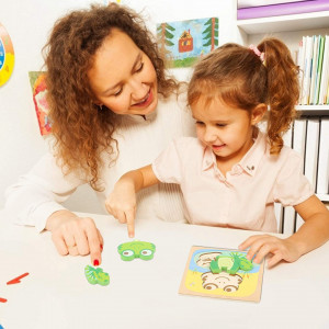 Set de 4 puzzle-uri pentru copii 1-4 ani ZERHOK, lemn, multicolor, 15 x 15 cm