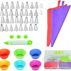 Set de 46 accesorii pentru decorarea tortului JDwinwin, otel inoxidabil/silicon, multicolor