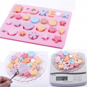 Set de 5 matrite pentru bomboane/ciocolata SIMUER, LOVE, silicon, multicolor, 25,5 x 20,3 cm