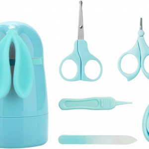 Set de 5 piese pentru manichiura bebelusului DEBAIJIA, albastru, plastic/otel inoxidabil