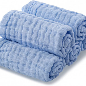 Set de 5 prosoape de fata pentru bebelusi Minimoto, bumbac, albastru, 30 x 30 cm