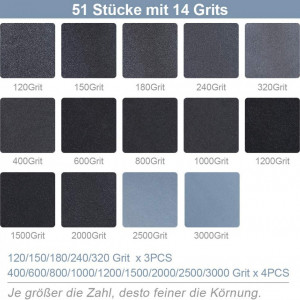 Set de 51 coli de smirghel Zacro, gri/negru, 22,85 x 9,15 cm