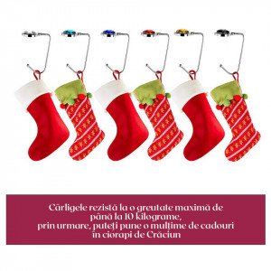 Set de 6 carlige pentru ciorapii de Craciun Whchiy cu cristale, metal, argintiu, 11,5 x 6,5 cm