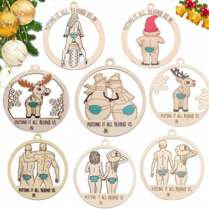 Set de 6 decoratiuni pentru brad Sheng Ou, lemn, natur, 8 x 8 cm