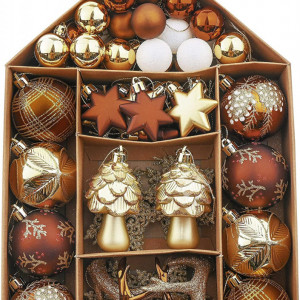 Set de 70 globuri pentru bradul de Craciun Valery Madelyn, auriu/cupru, plastic, 3 - 9 cm