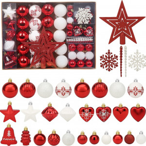 Set de 78 globuri de Craciun ROSELEAF, rosu/alb, plastic