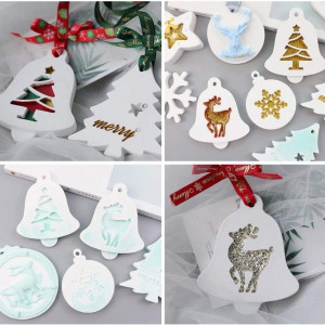 Set de 9 matrite pentru decoratiuni de Craciun Keyzone, silicon, alb