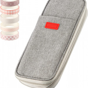 Set de penar si 5 role de banda washi DINSONG, tesatura oxford, gri, 23 x 10 x 6,5 cm