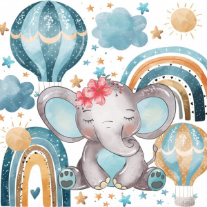 Set de stickere pentru perete Bdecoll, 3 foi, model elefant, vinil, multicolor