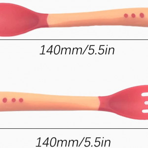 Set furculita si lingura pentru copii FYACCD, polipropilena, bej/roz, 14 cm