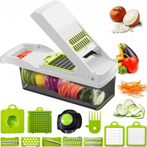 Set razatoare multifuntionala 12 in 1 NAUDILIFE, cu 6 lame, otel inoxidabil/plastic, alb/verde/argintiu